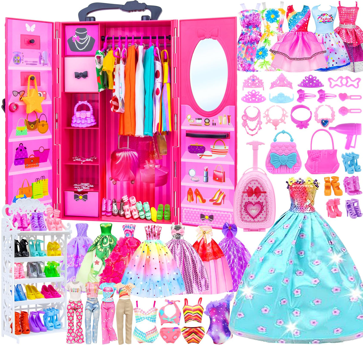 Ecore Fun doll closet wardrobe keeps 11.5-inch outfits organized for play