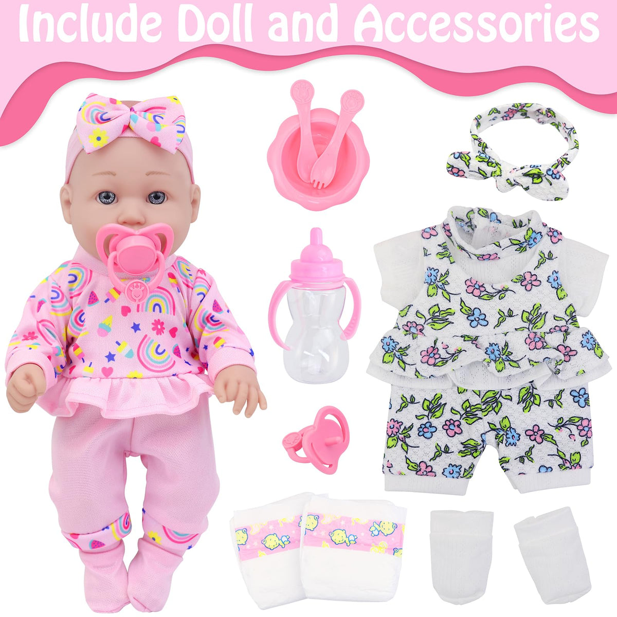 Two outfits for the Ecore Fun 12-inch doll for versatile styling.