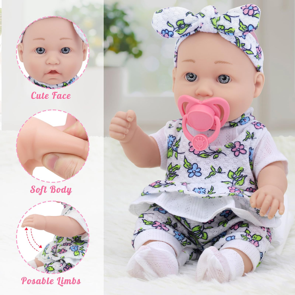 Two diapers and two socks for realistic daily care play with Ecore Fun.