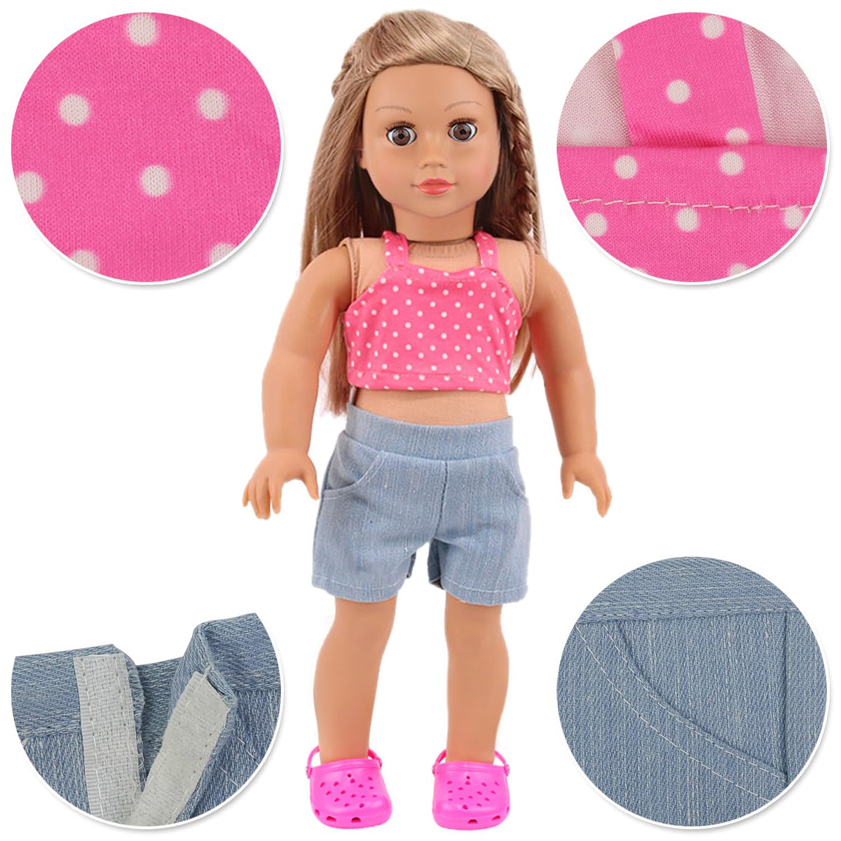 Ecore Fun doll outfits with jumpsuits and tights, easy mix-and-match for storytelling.