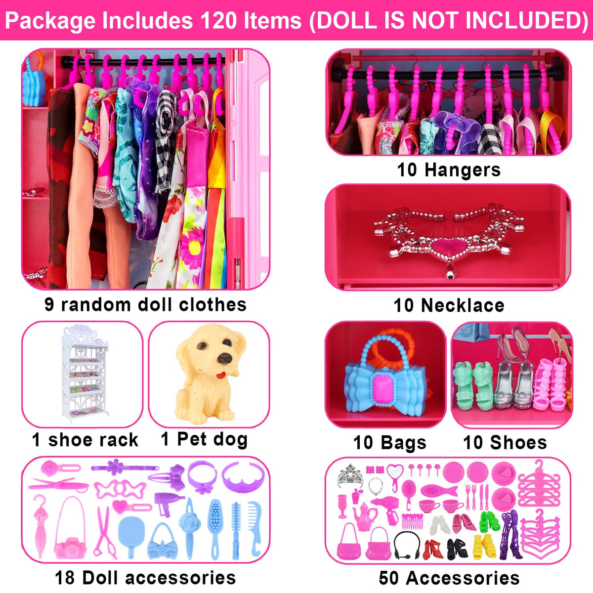 Ecore Fun doll closet set includes a toy dog for imaginative play