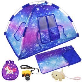Ecore Fun 18-inch doll camping tent with blue starry sky design for imaginative play.