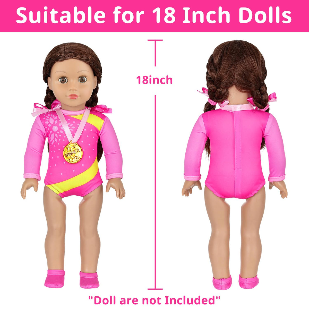 Ecore Fun 18-inch doll leotard detail showing stretchy fabric and Velcro