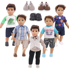 Ecore Fun 5-set boy doll clothes ensemble for 18-inch dolls, ideal for imaginative play.