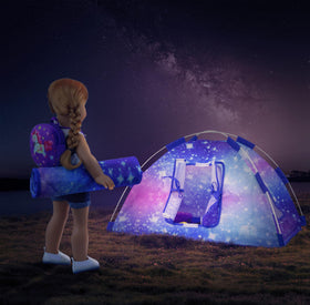Ecore Fun doll tent with starry sky design supports realistic camping scenes.