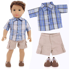 Plaid shirt suit from Ecore Fun adds variety to doll dressing play.