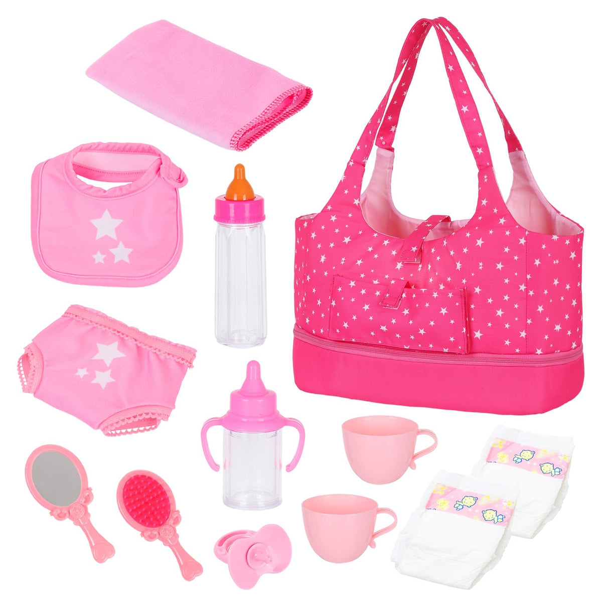 ECORELF Baby Doll Diaper Bag ready for organized pretend play with a portable handle.