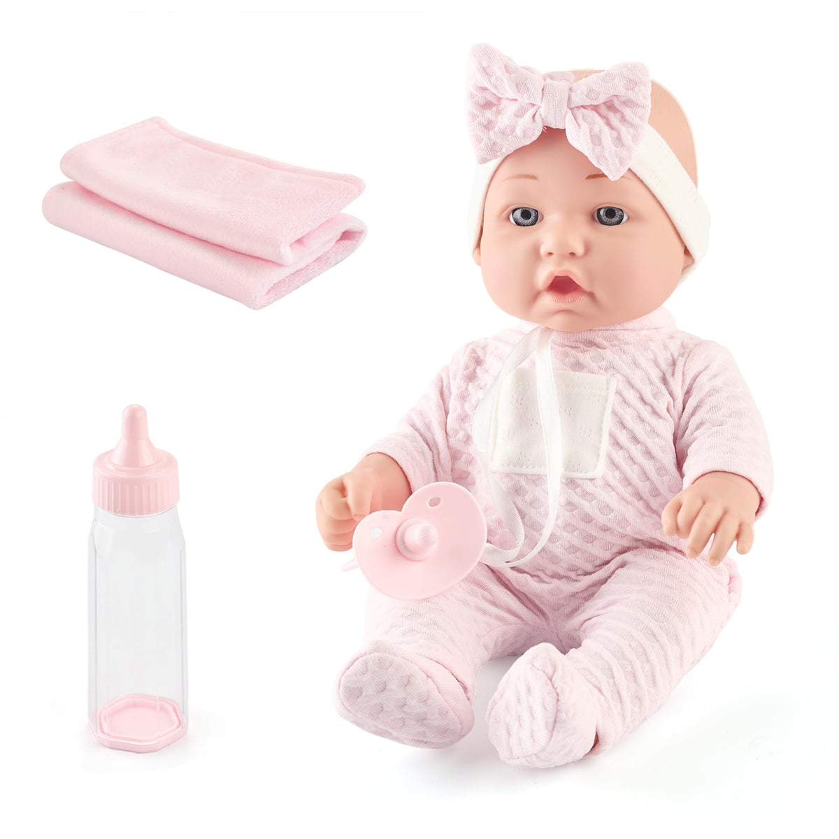 edollable pacifier attached to outfit to prevent loss during play