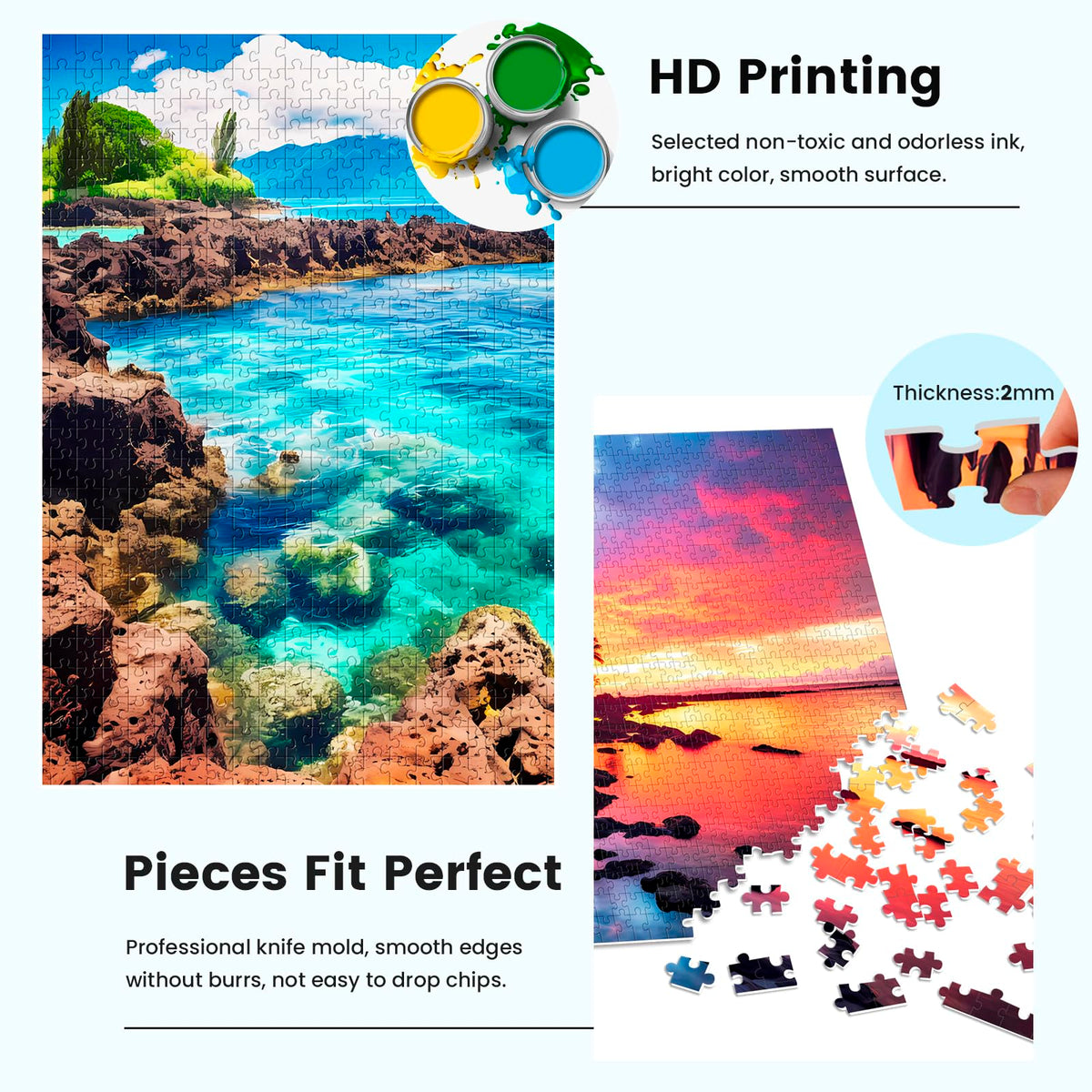 Edsjegn puzzle pieces closeup showing precision fit and print