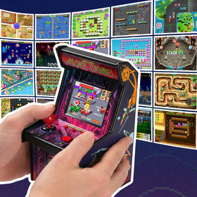 Eduboy arcade-style design with joystick and buttons for authentic play.