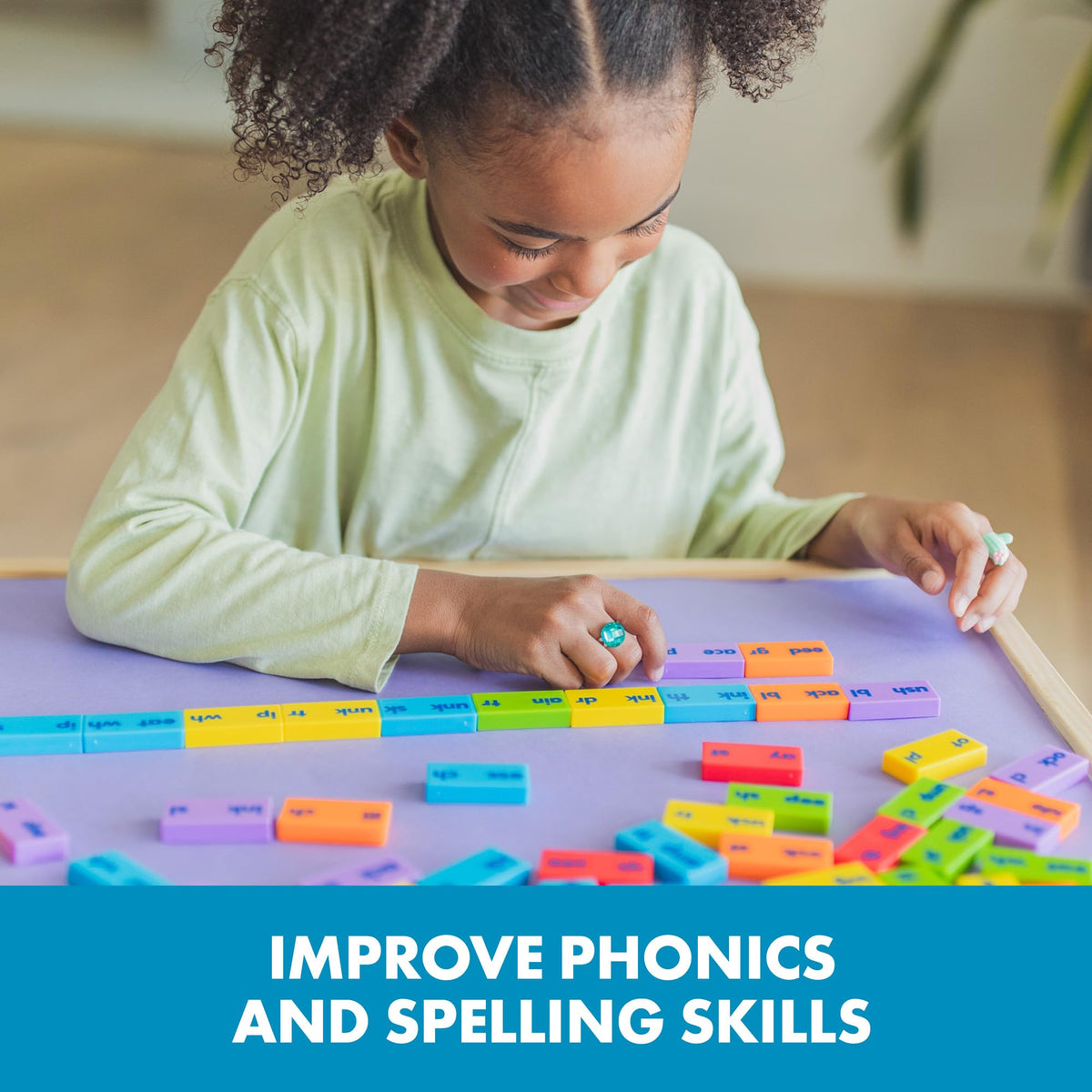 Educational Insights colorful domino tiles support engaging literacy centers.