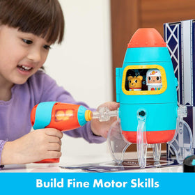 Bolt Buddy astronaut figure beside the rocket for imaginative play