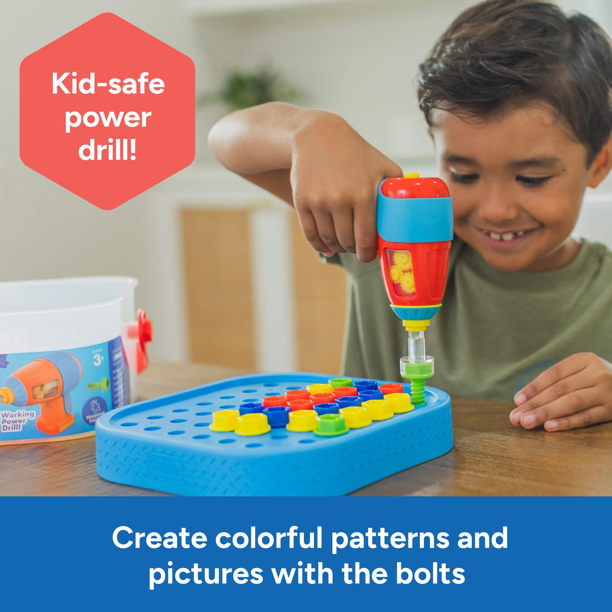 Educational Insights Design & Drill Bolt-It Bucket bolts colors show color-coded building opportunities