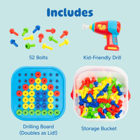 Educational Insights Design & Drill Bolt-It Bucket patterns showcase guided construction and creative exploration