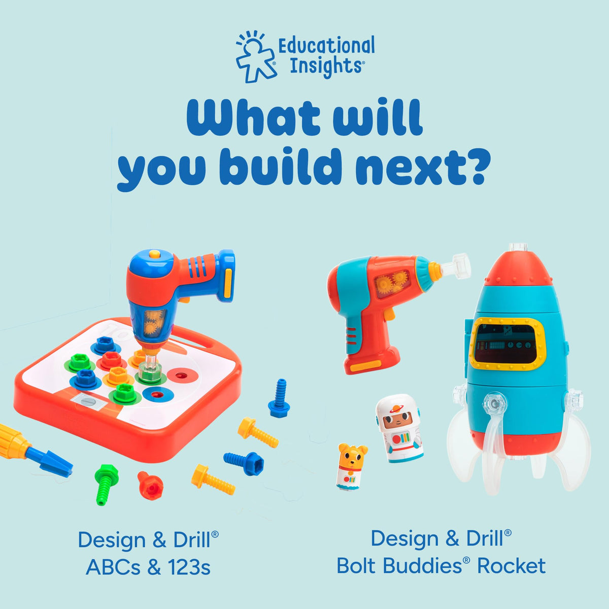 Educational Insights Design & Drill Bolt-It Bucket portable-storage enables quick cleanup and take-along fun