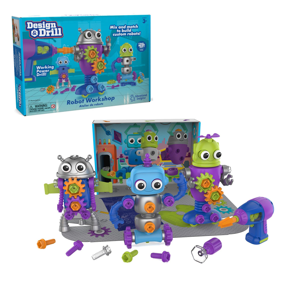 Educational Insights Design & Drill Robot Workshop child playing builds confidence and fine motor skills