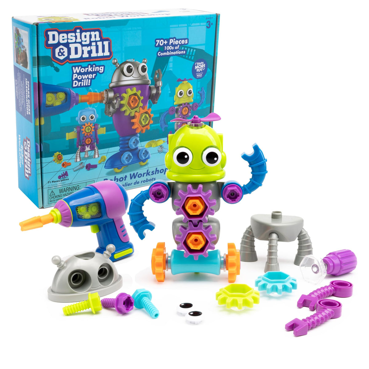 Educational Insights Design & Drill Robot Workshop overview shows a multi-piece set for imaginative STEM play
