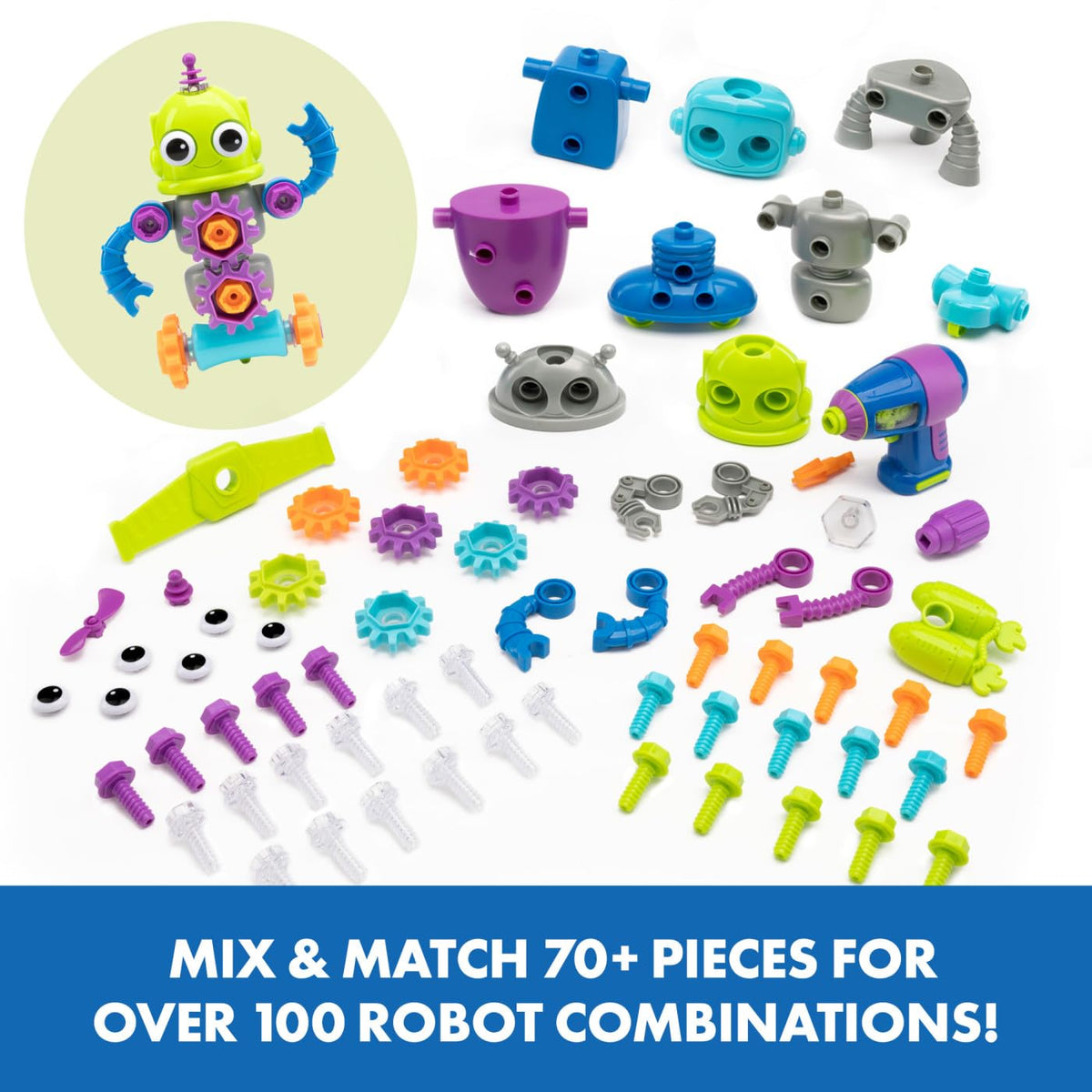 Educational Insights Design & Drill Robot Workshop assembly pieces and bolts support fine motor skill development