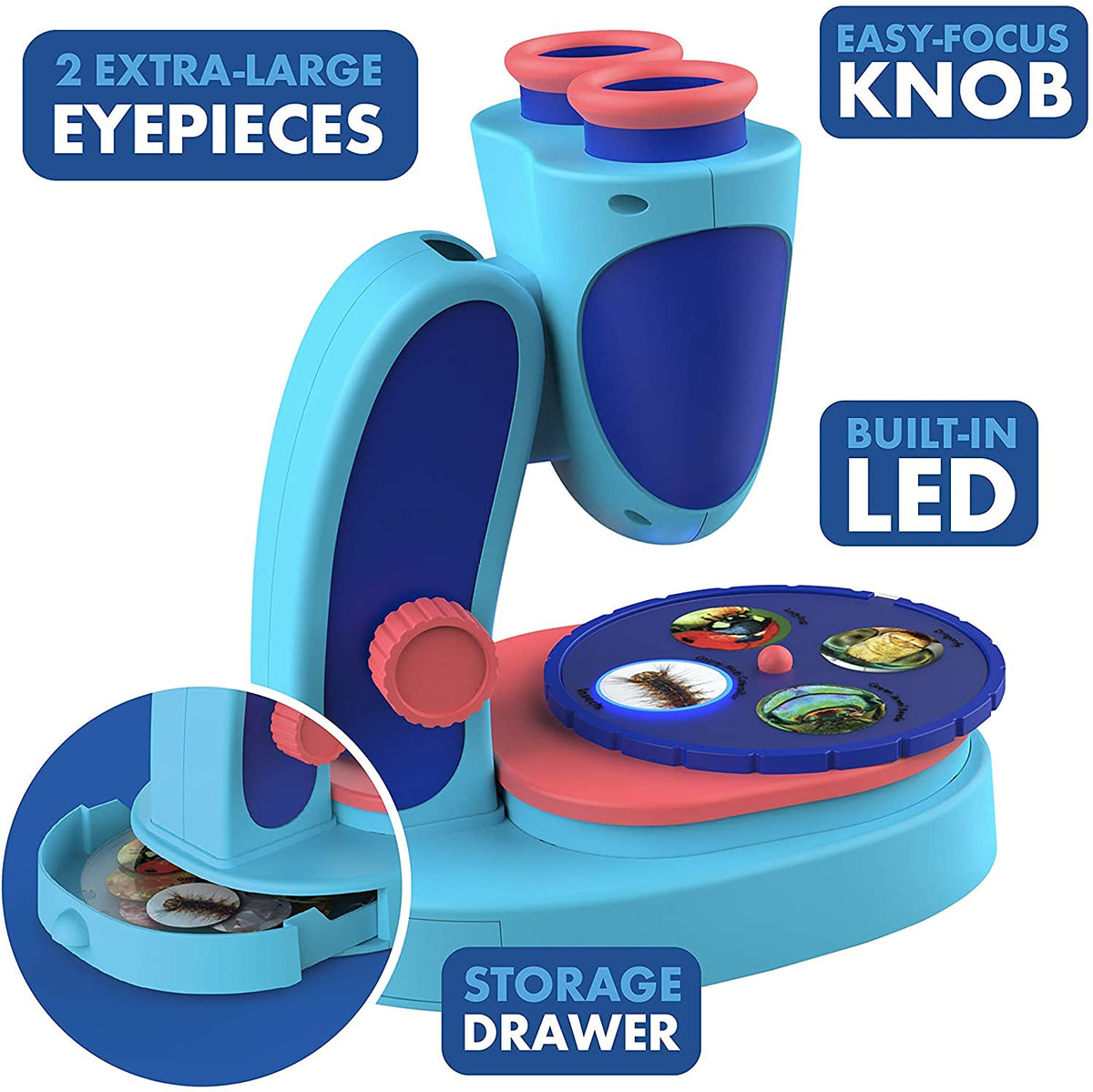 GeoSafari Kidscope includes a storage drawer to keep slides organized.