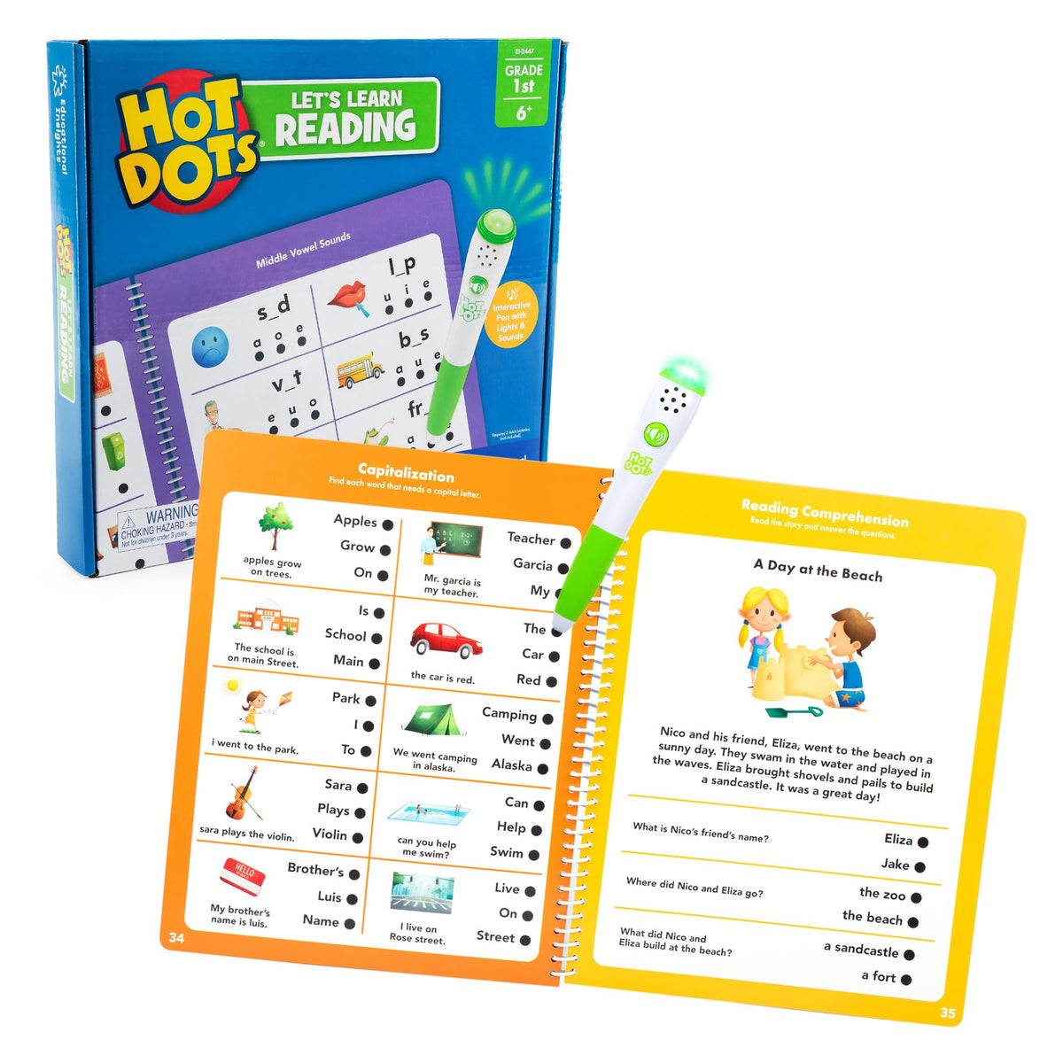 Educational Insights Hot Dots pen close-up showing instant feedback during learning.