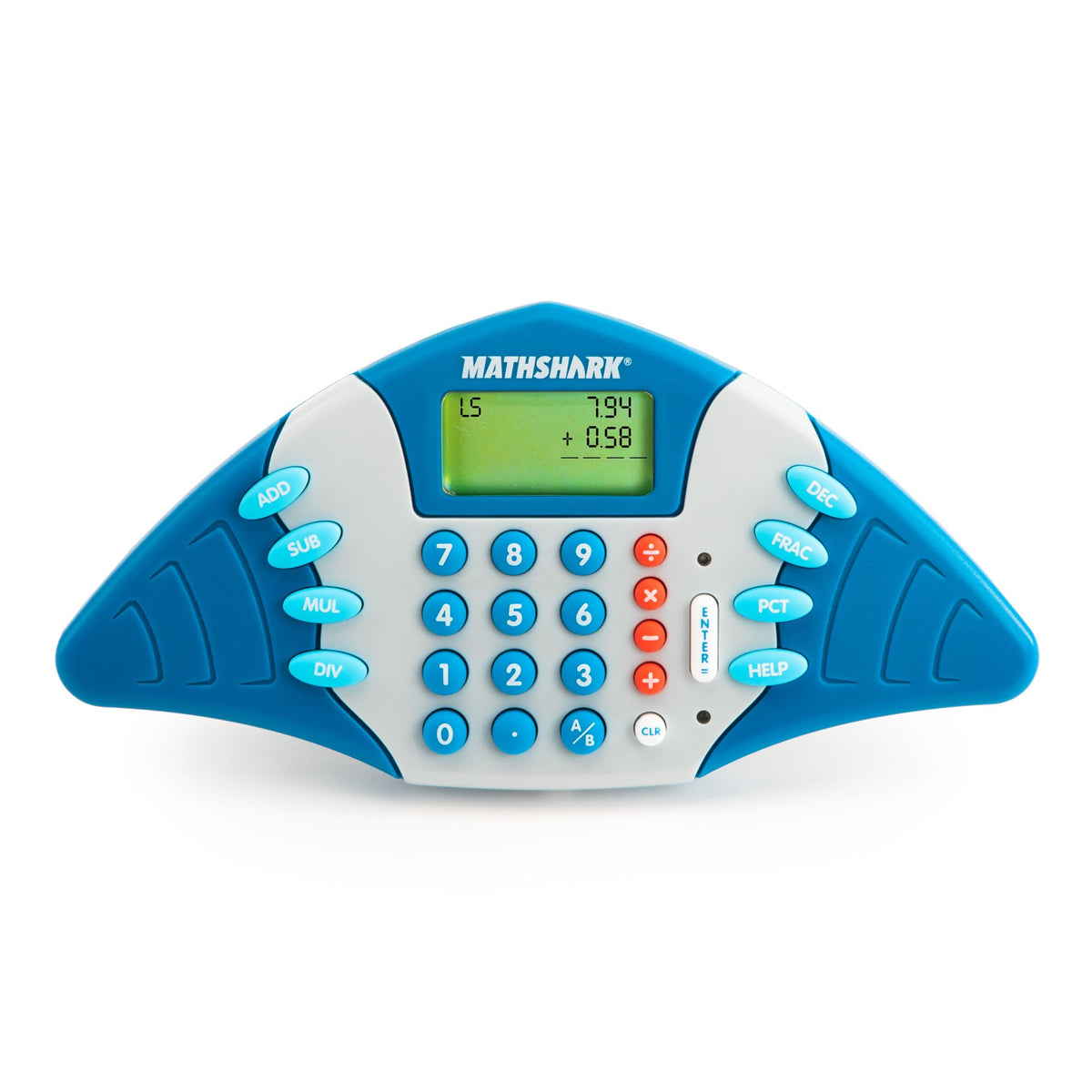 MathShark handheld device for on-the-go math practice and skill building.