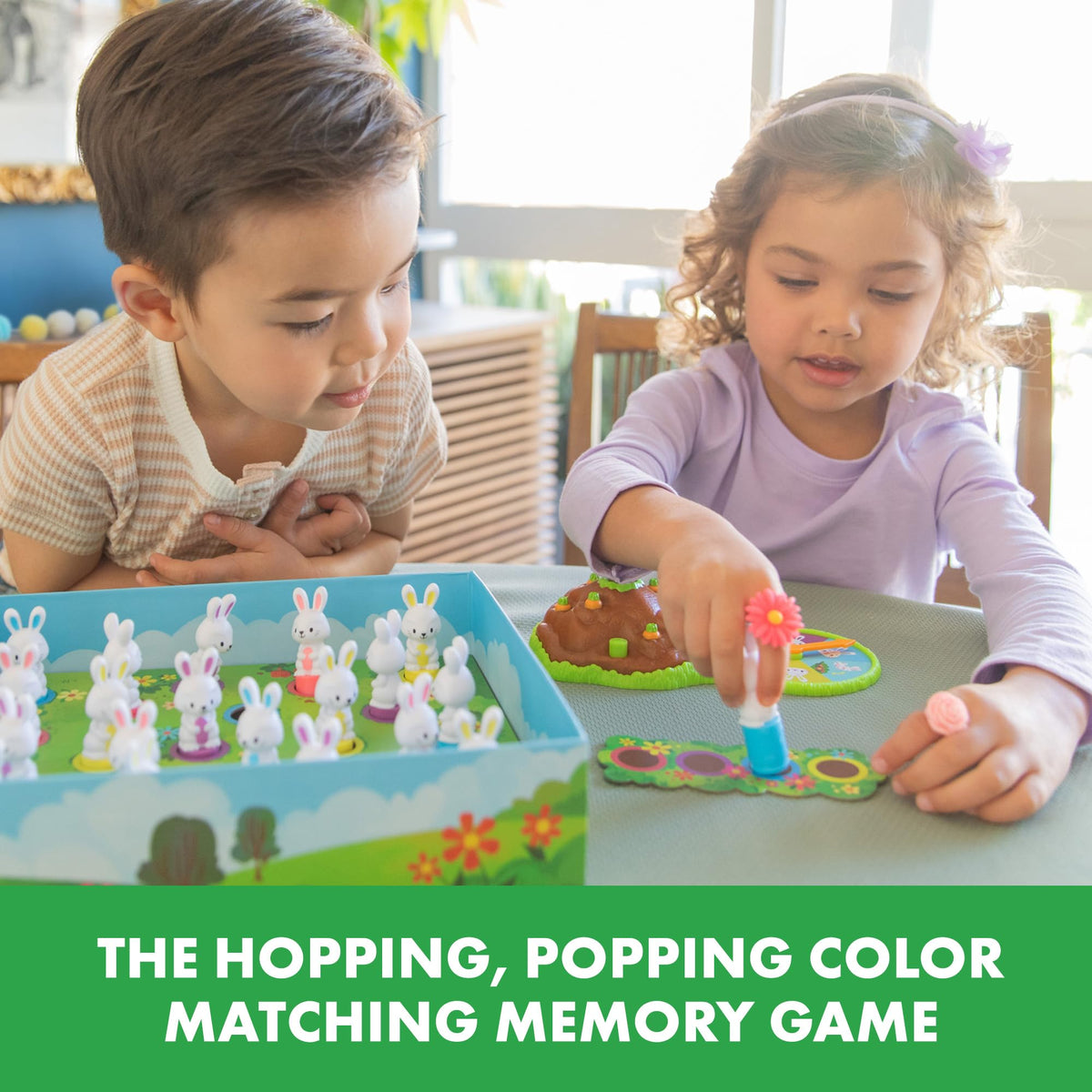 Educational Insights Pop Pop Bunny Hop spinner to start turns and add anticipation