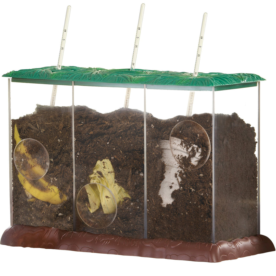 Educational Insights see-through compost container top view with aerated lid for classroom observation.