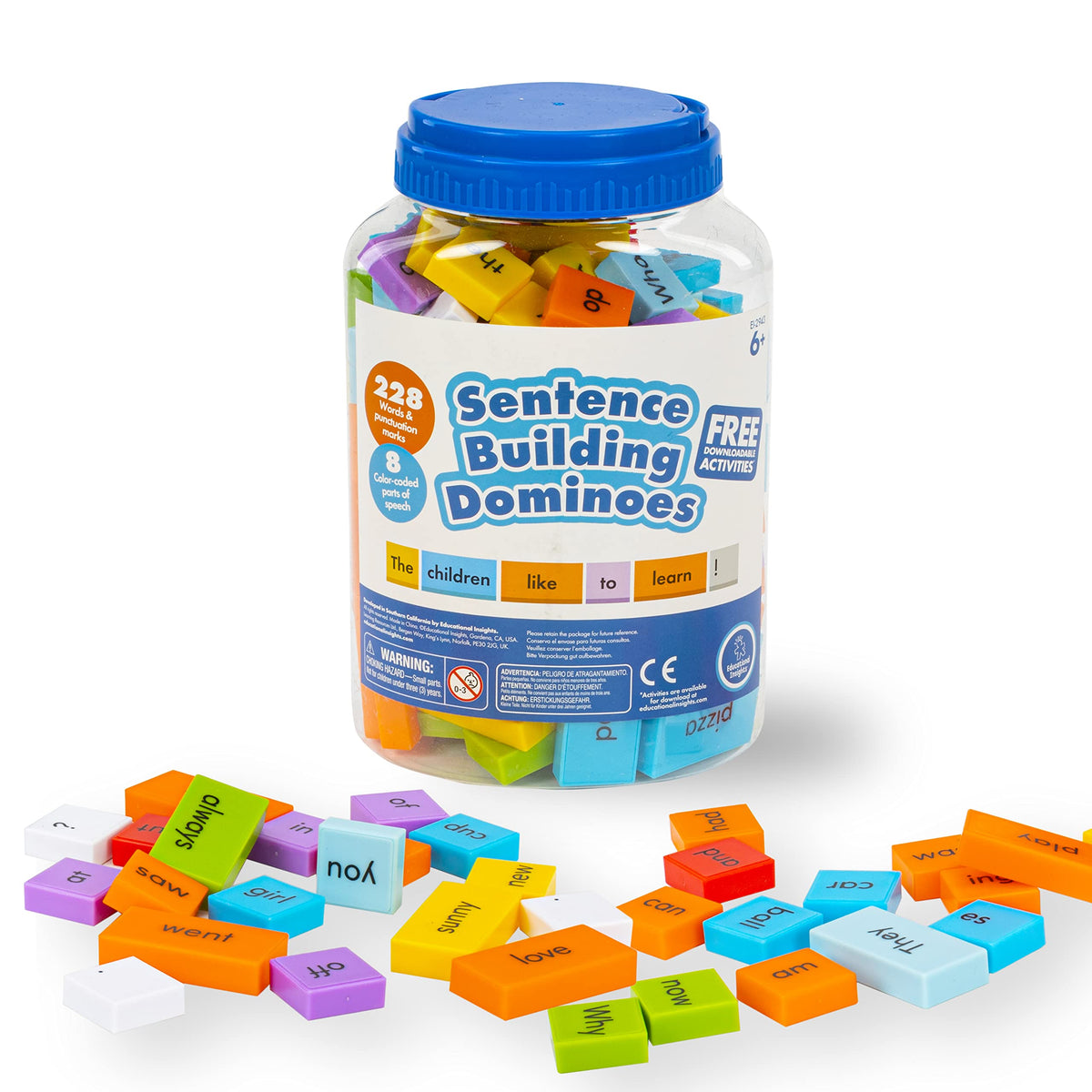 Educational Insights sentence-building dominoes nouns for sentence construction and reading practice.