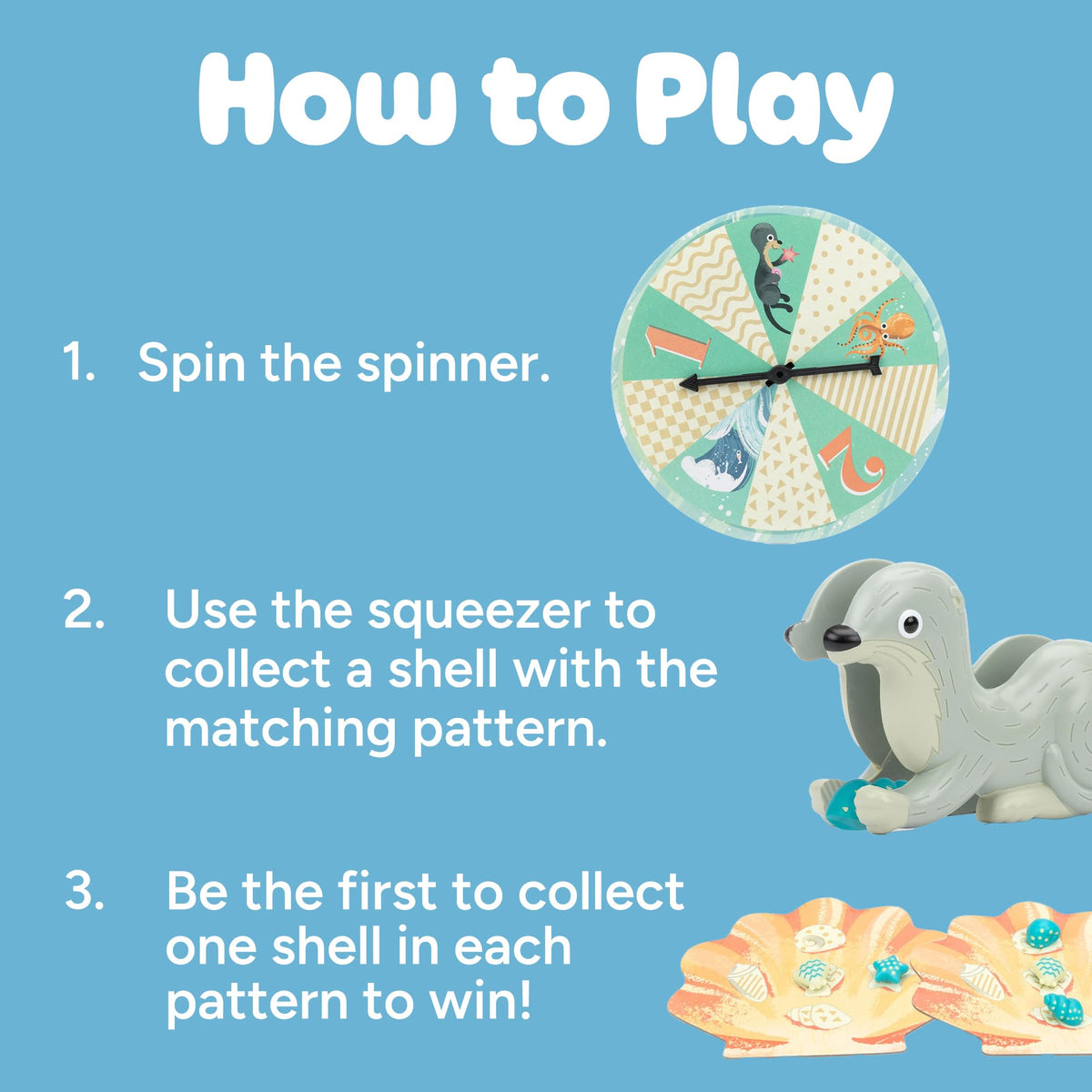 Educational Insights Sophie's Seashell Scramble shells in five patterns support early pattern matching.