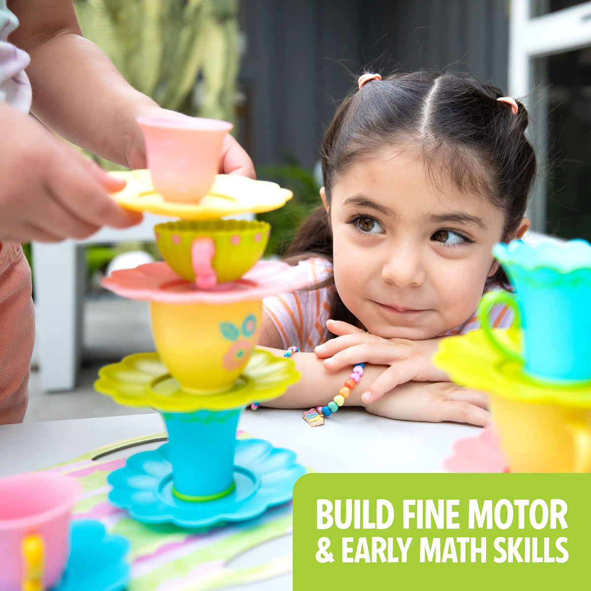 Educational Insights Teacup Pile-Up teapot bell signaling finish and teamwork