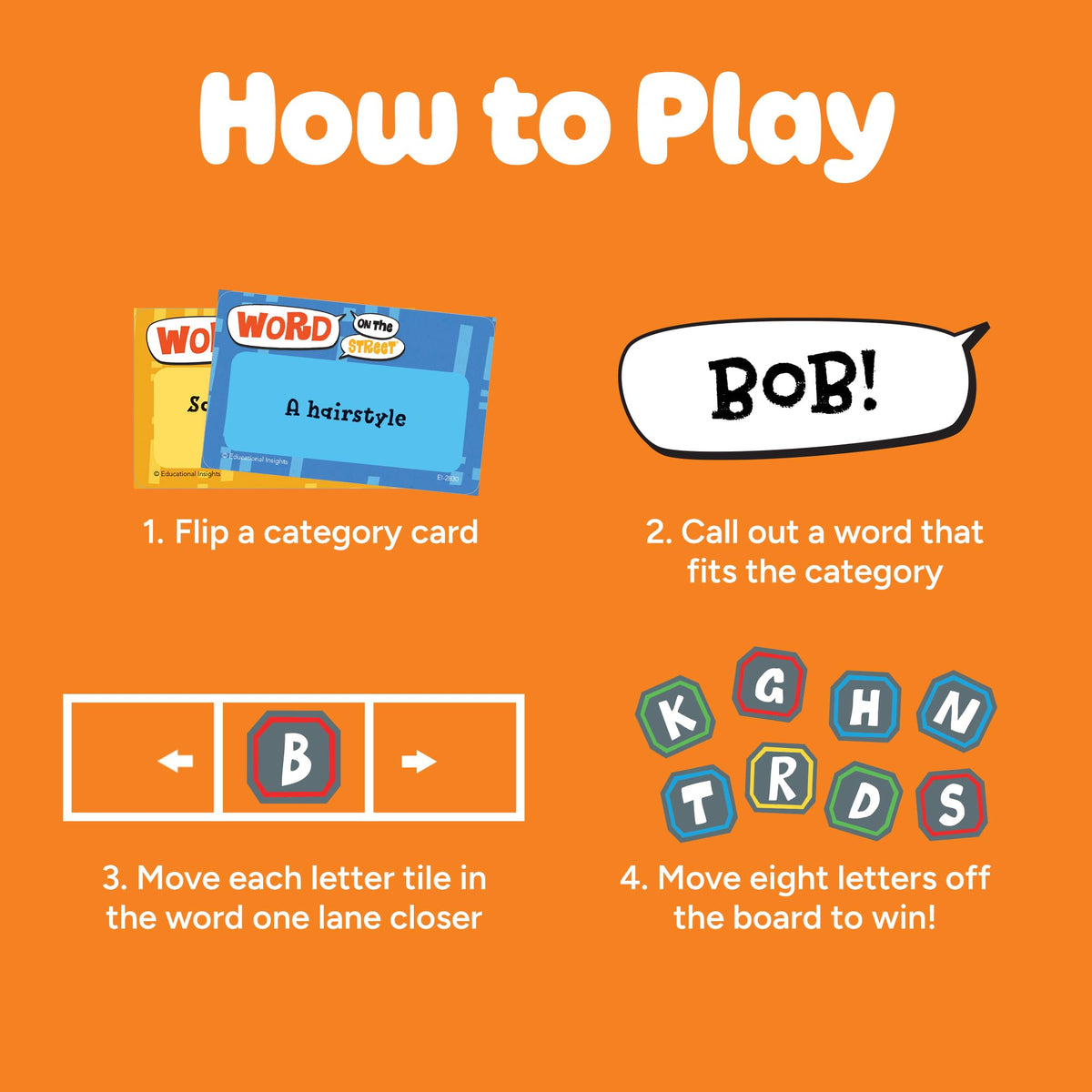 Educational Insights Word on the Street category cards spread for engaging vocabulary challenges.