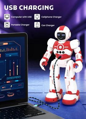EduCuties robot toy dancing mode lights up during lively play sessions.