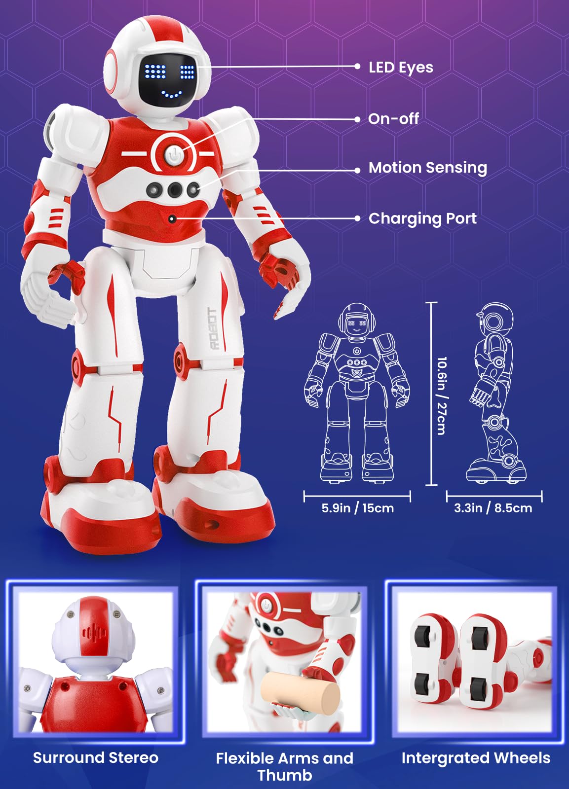 EduCuties robot toy demonstrates left-right gestures for kid-friendly exploration.