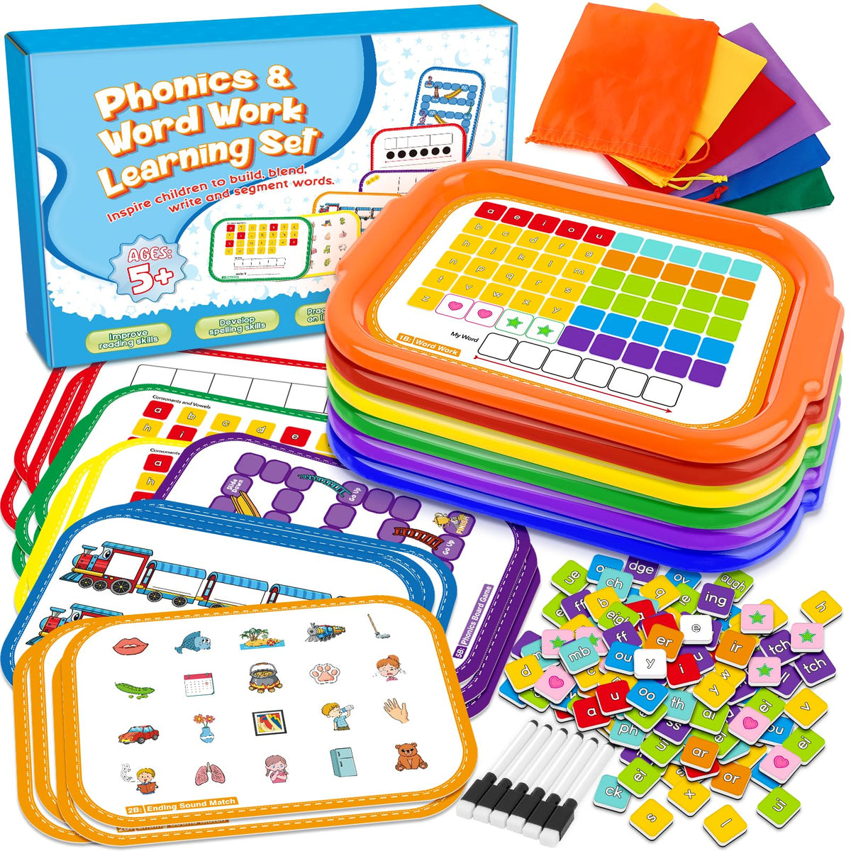 Edulok phonics magnetic letter tiles on a board for interactive word building