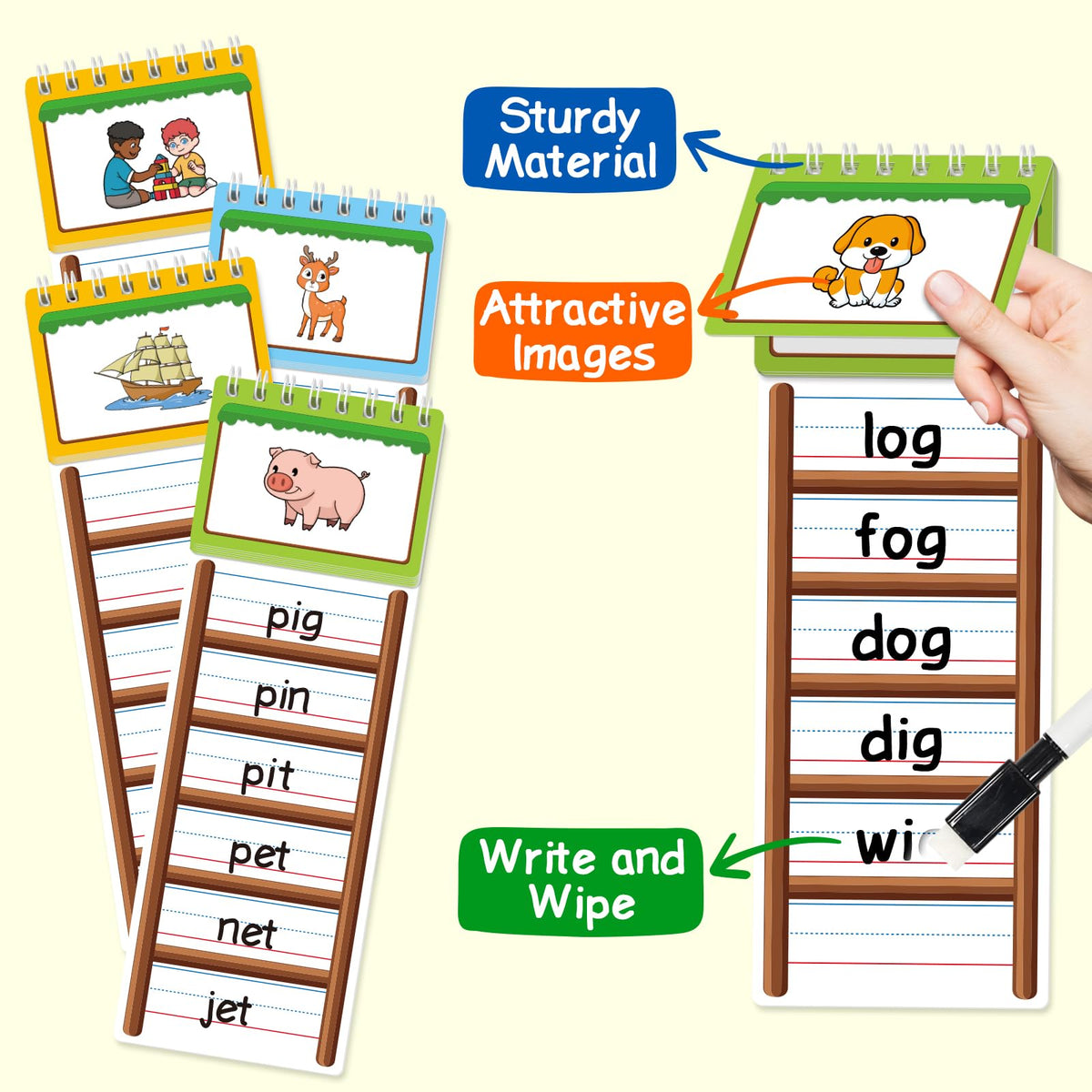 Edulok word ladder flip pages open demonstrate progressive word family learning