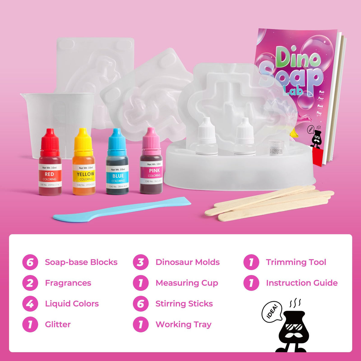 EDUMAN Dino Soap Kit liquid colors for layered, vibrant soaps.