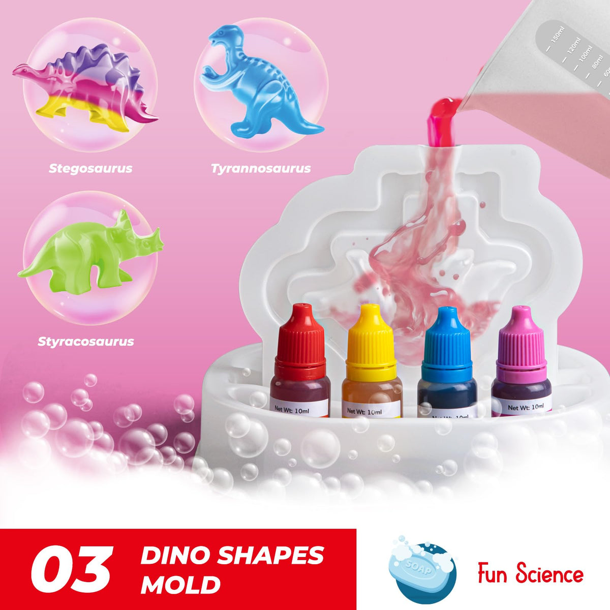 EDUMAN Dino Soap Kit Stegosaurus mold enables hands-on paleontology play.
