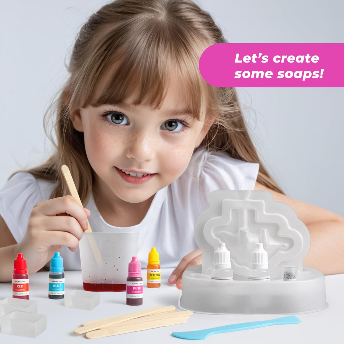 EDUMAN Dino Soap Kit Tyrannosaurus mold supports DIY dinosaur craft projects.