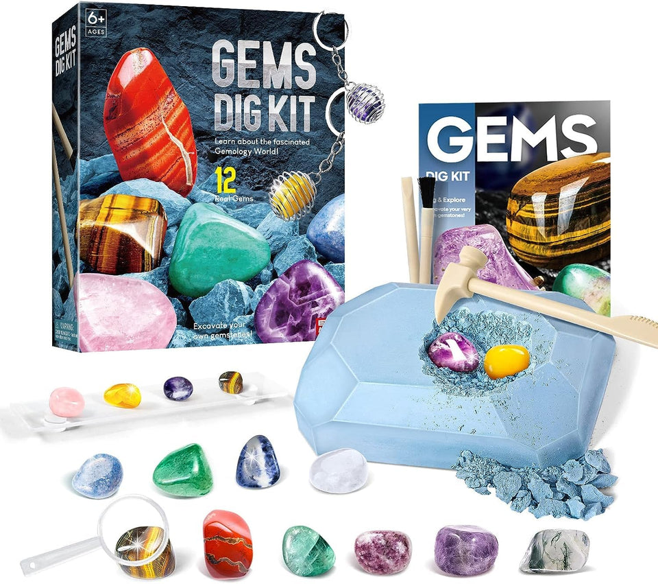 Eduman Gems Dig Kit: digging-block scene invites hands-on archaeology exploration.