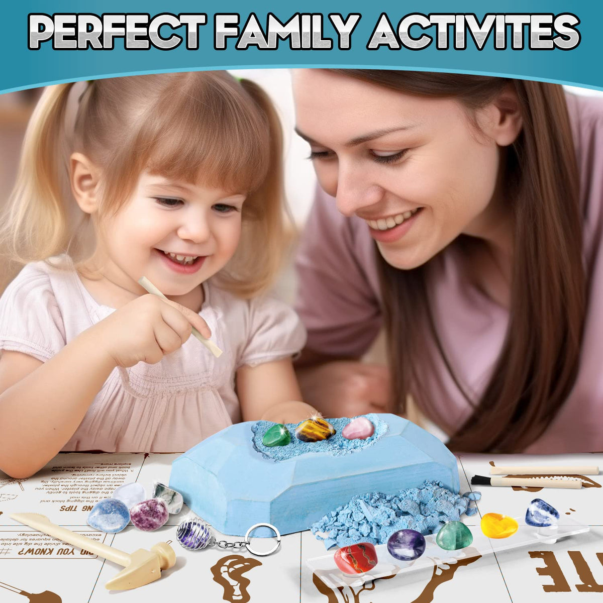 Eduman Gems Dig Kit: full-color guide enhances knowledge while you explore.