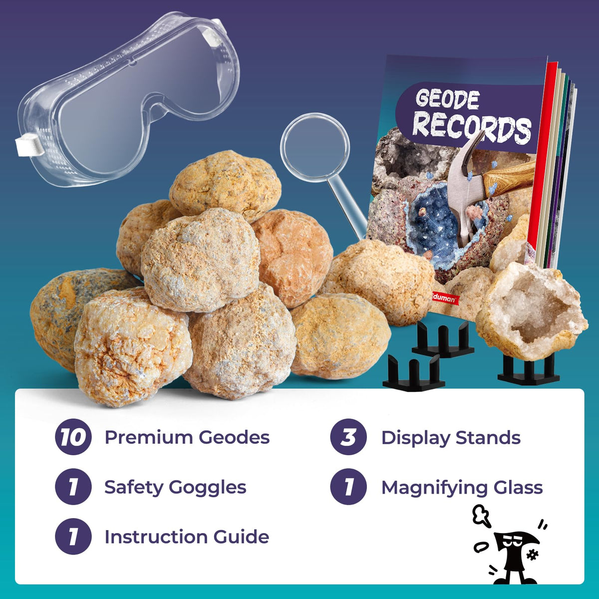 EDUMAN safety goggles protect eyes during exciting geode cracking activities