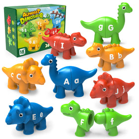 Edumoteso dinosaur alphabet letters for kids practicing uppercase and lowercase recognition.