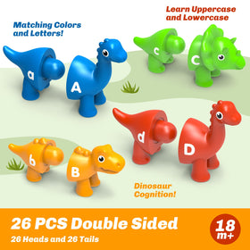 Edumoteso uppercase-lowercase match dinosaurs to improve letter pairing and fine motor skills.
