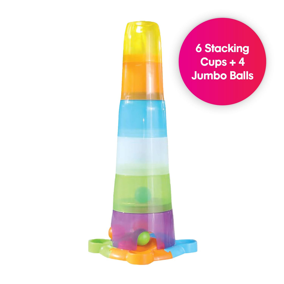Edushape Stack & Drop Tower Multi: color-sorted cups support early shapes and pattern exploration