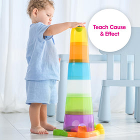Edushape Stack & Drop Tower Multi: ideal for floor play and cooperative caregiver interactions