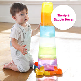 Edushape Stack & Drop Tower Multi: easy-grasp cups encourage fine motor and hand-eye coordination