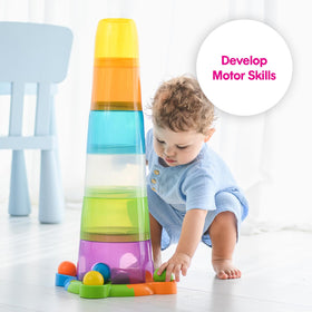 Edushape Stack & Drop Tower Multi: vibrant colors ignite visual attention and color matching