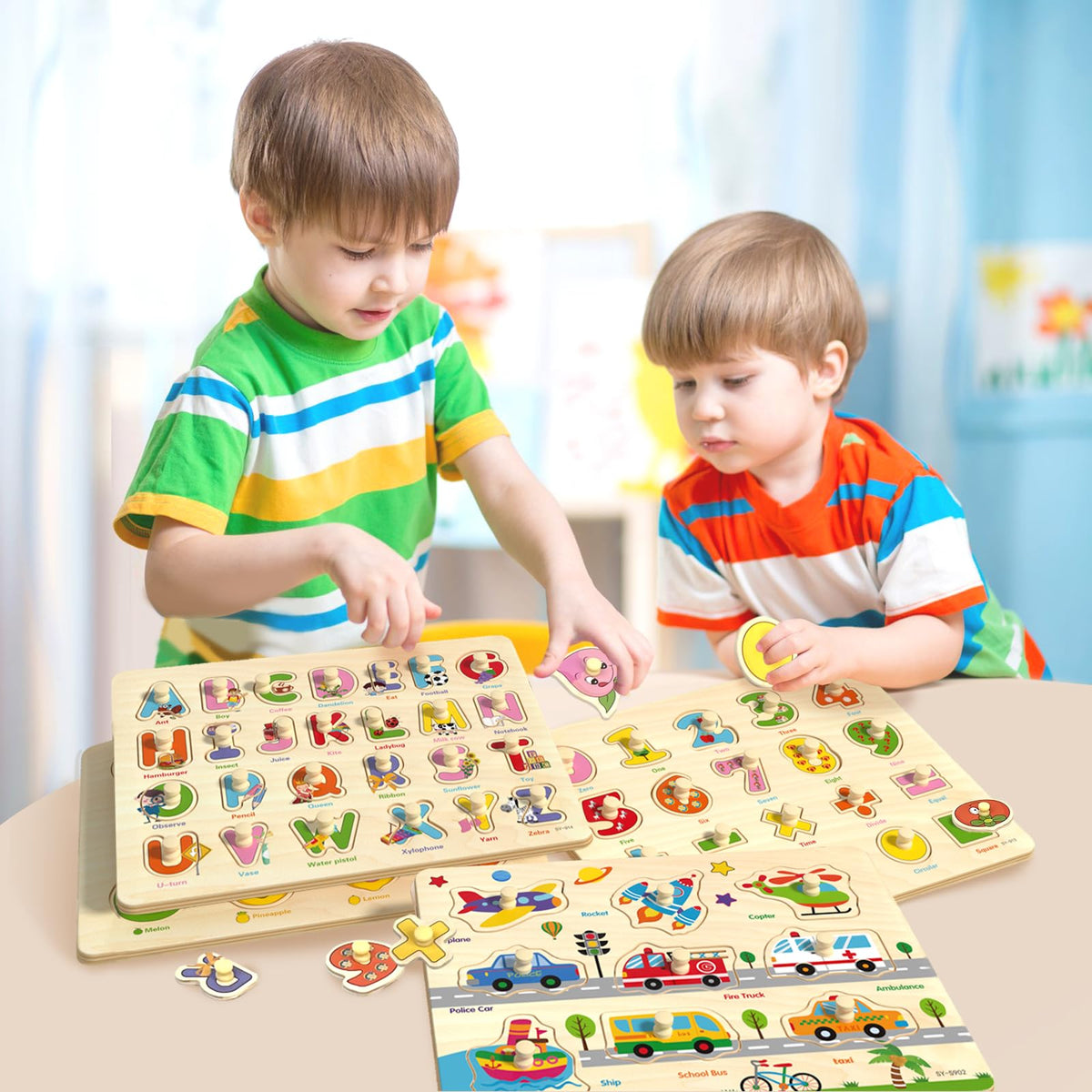 edutree wooden peg puzzle forest animals strengthens shape recognition and concentration.