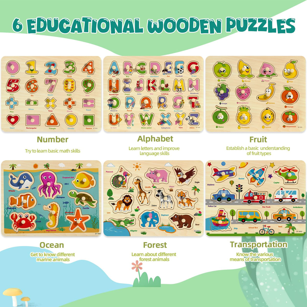 edutree wooden peg puzzle numbers supports counting and fine motor development.