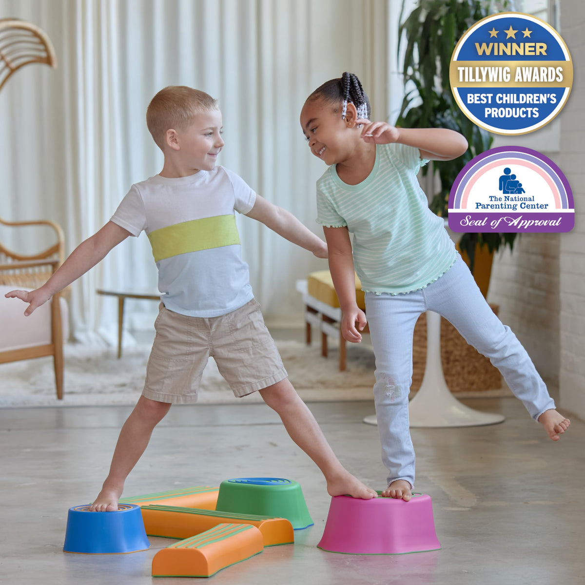 edxeducation Step-a-Trail green stump supports coordination in active games